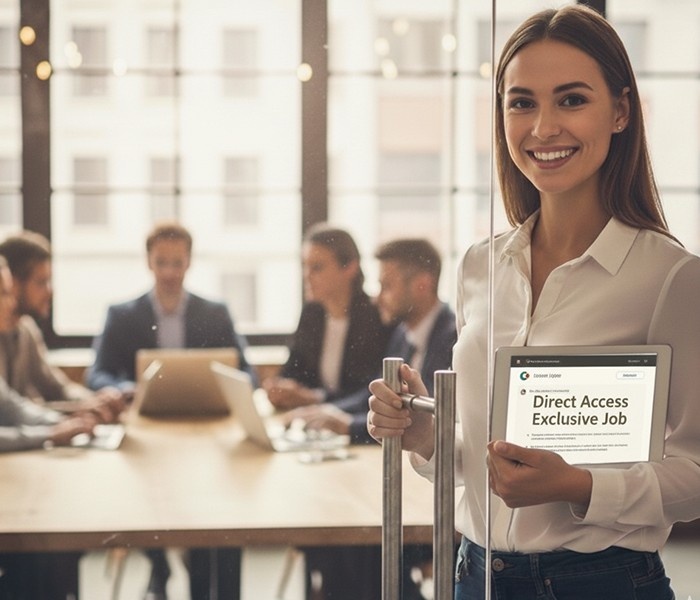 Professional woman holding tablet in modern office meeting room